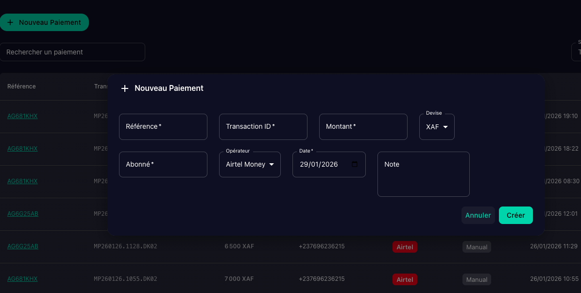 Module de gestion des paiements - Suivi des transactions et revenus