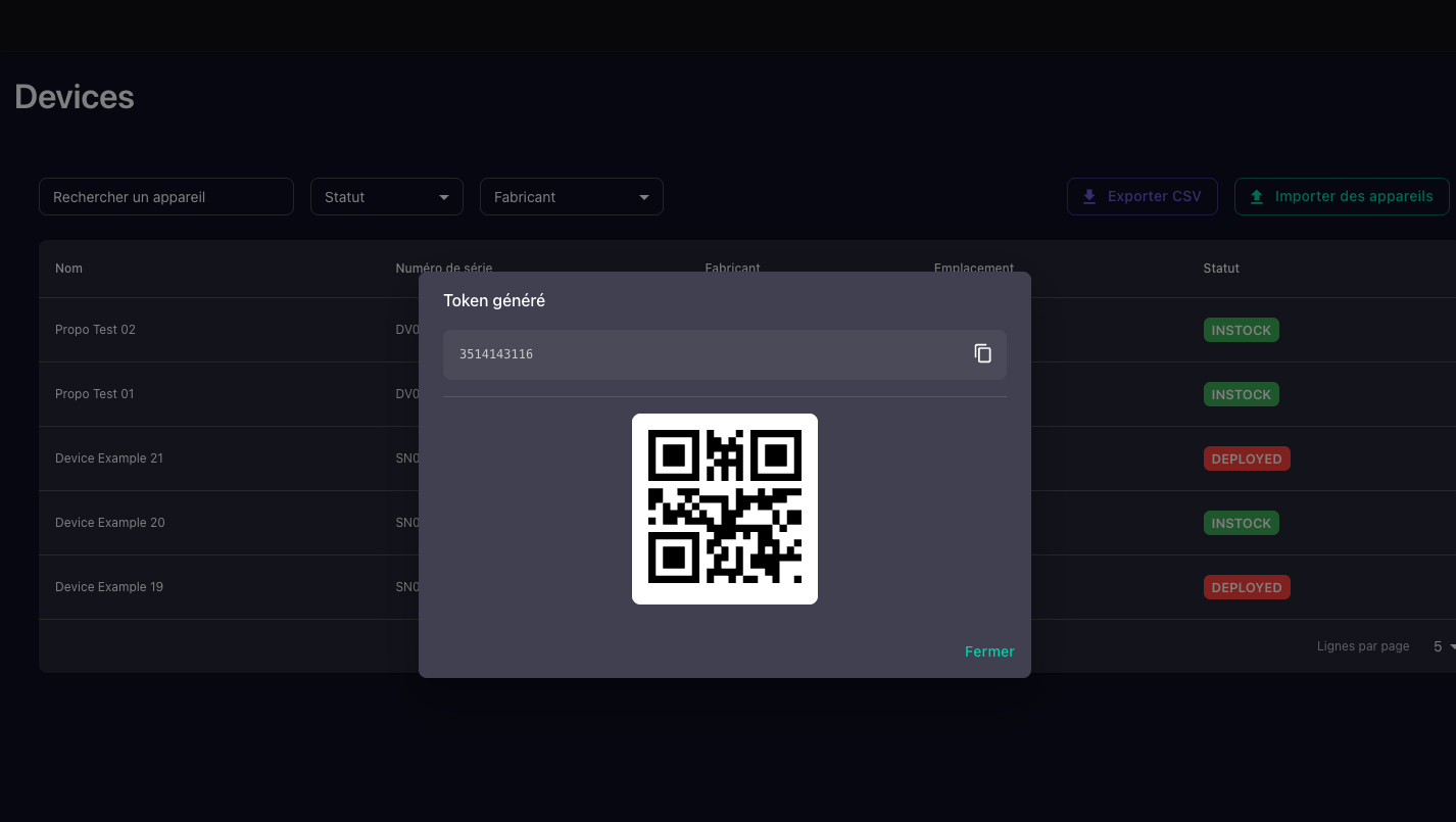 Génération de tokens d'activation pour Solar Home Systems - Interface de création
